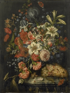 Still life with flowers and fruit by Ottmar Elliger