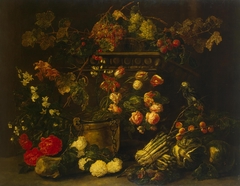 Still Life with Flowers, Fruit and Parrot by Jan Fyt