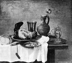 Still life with ham and utensils by Gerret Willemsz Heda