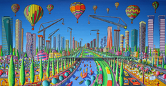 tel aviv Ayalon road naive paintings raphael perez israeli artist urban israeli landscape painting by Raphael Perez