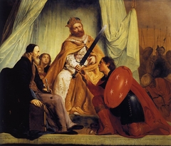 The city of Haarlem is granted the sword by the German emperor Frederick II and the silver cross by the Patriarch of Jerusalem, after the conquest of Damietta (1219) by Pieter de Grebber