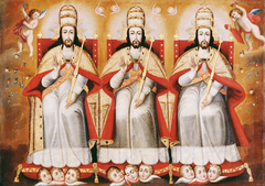 The Enthroned Trinity as Three Identical Figures by Anonymous