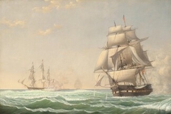 The United States Frigate "President" Engaging the British Squadron, 1815 by Fitz Henry Lane