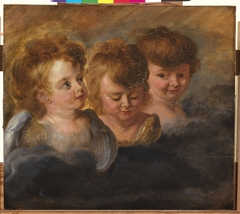 Three angel heads in clouds (right panel) by Anonymous