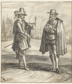 Twee mannen in gesprek op het Buitenhof by Adriaen Pietersz. van de Venne