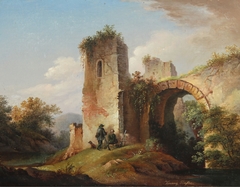 Two Huntsmen near Castle Ruin by Franz Xaver von Hofstetten