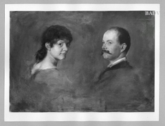 two portrait - sketches: a man and a woman by Franz von Lenbach