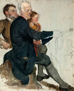 Two Seated Men and a Standing Boy (study for 'The Covenanters' Baptism') by George Harvey