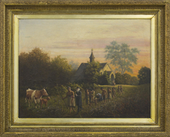 Untitled (Procession with Rev Richard Taylor, Hoani Wiremu Hipango and his family walking by the third Putiki Mission Station church) by George Sherriff