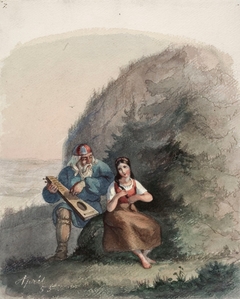 Väinämöinen stringing his kantele by Anders Ekman