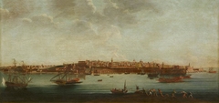 Valletta from Castel St. Angelo with the galleys of the Order and small craft alongside the barriera by Alberto Pullicino