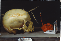 Vanitas Still Life with Skull, Wax Taper and Portable Sundial by German Master around 1620