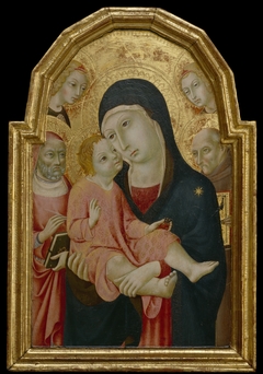 Virgin and Child with Saint Bernardino, Saint Jerome and Two Angels by Sano di Pietro