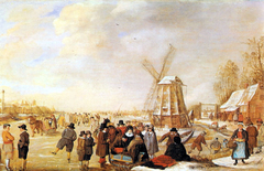 Winter Landscape with Skaters and Sledges by Barent Avercamp