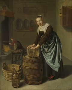 Woman scouring a vessel by Willem van Odekercken