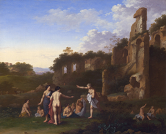 Women bathing in a Landscape by Cornelius van Poelenburgh