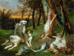 Wooded Landscape with Dogs and Dead Game by Constant Troyon