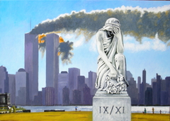 ‘9/11 Memorial’ (2007), oil on linen, 140 x 100 cm. by john albert walker