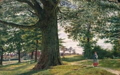 A Girl by a Beech Tree in a Landscape by George Price Boyce