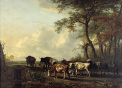 A Herd of Cattle Crossing a Ford by Jan Kobell II