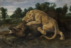 A lion killing a boar by Frans Snyders