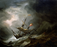 A Mediterranean Brigantine Drifting Onto a Rocky Coast in a Storm by Willem van de Velde the Younger