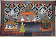 A Nawab and his sons in a garden pavilion by Anonymous