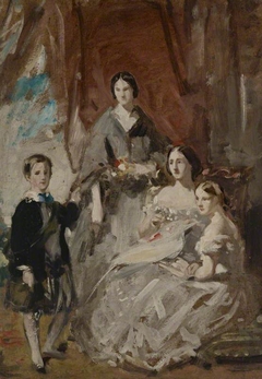 A Portrait Study of Three Ladies and a Boy in Highland Dress in an Interior by Daniel Macnee