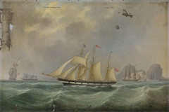 A staysail schooner and other vessels by British School