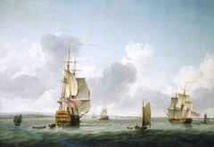 A two-decker and a frigate running Into the Thames off Gravesend by Charles Brooking