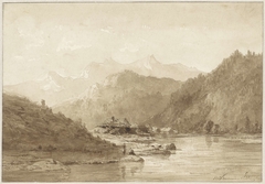 Berglandschap met een meer by Hendrik Dirk Kruseman van Elten