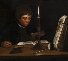 Boy Reading at Artificial Light by Jens Juel