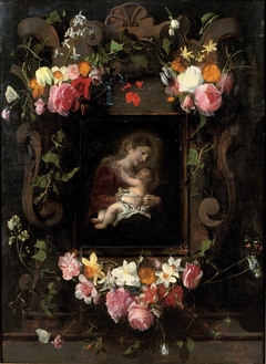 Cartouche and garlands surrounding Madonna and Child by Daniel Seghers