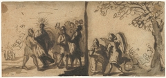 De ongelovige Thomas en Hagar en de engel in de woestijn by Unknown Artist