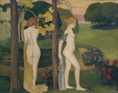 Deux nus dans un paysage (recto) - Deux femmes en chapeau et étude de paysage (verso) by Aristide Maillol