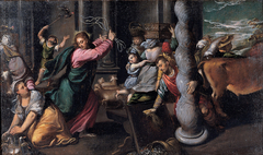 Driving of the merchants from the temple by Scarsellino