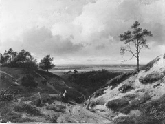 Een Gelders landschap, op de voorgrond een rustende boerin by Andreas Schelfhout