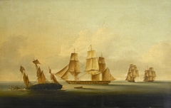 End of the action between HMS 'Arrow' and 'Acheron' and the French frigates 'Hortense' and 'Incorruptible' by Francis Sartorius