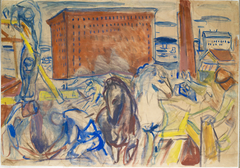 Horse Team on a Building Site by Edvard Munch