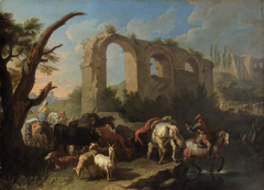 Italian Landscape with Horses and Herdsmen by Pieter van Bloemen