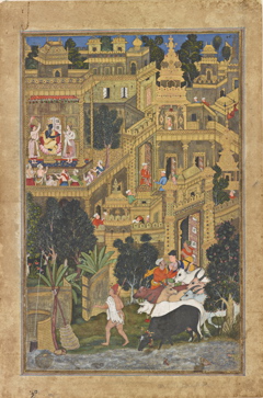 Krishna and the Golden City of Dwarka, from the Harivamsha (Geneology of Vishnu) by Kesu Kalan