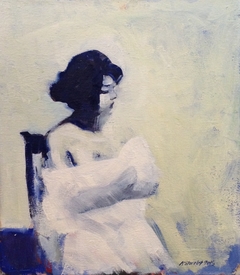 Lady on Blue Chair by Katrine Storebo