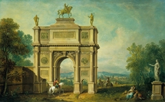 Landscape with a Triumphal Arch to George II by Antonio Visentini