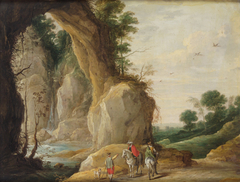 Landschaft mit Felsboden und zwei Reitern by David Teniers the Younger