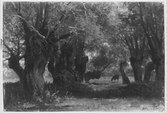 Landschaft unter Bäumen mit weidendem Vieh by Carl Bolze