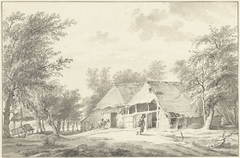 Landschap met boerderij en vrouw met mand by Wybrand Hendriks