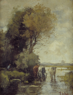 Landschap met koeien by Théophile de Bock