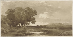 Landschap met links bomengroep by Remigius Adrianus Haanen