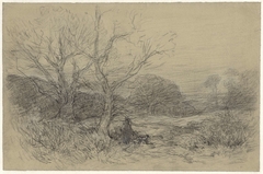 Landschap met wandelaar met hond by Egbert Rubertus Derk Schaap