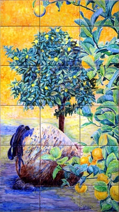 Lemon tree, orange tree and crock by José Angulo